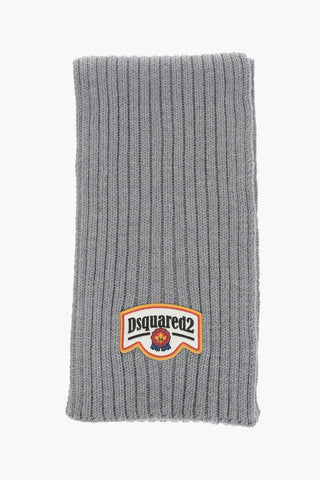Wool Ribbed Scarf With Logo Patch