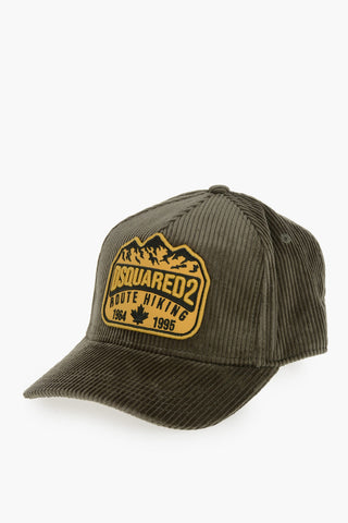 Ribbed Velour Baseball Cap with Embroidered Patch