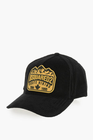 Ribbed Velour Baseball Cap with Embroidered Patch