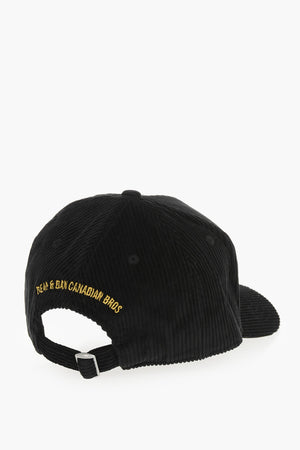 Ribbed Velour Baseball Cap with Embroidered Patch