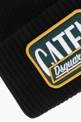 Wool Beanie Hat With Embroidered Patch
