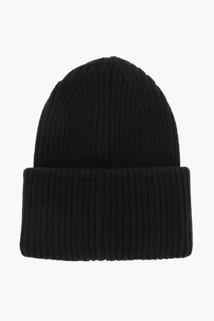 Wool Beanie Hat With Embroidered Patch