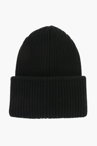 Wool Beanie Hat With Embroidered Patch