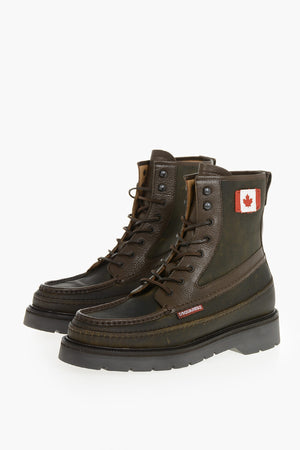 Leather Lace-up Ankle Boots CANADIAN FLAG