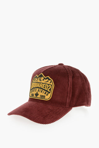 Ribbed Velour Baseball Cap with Embroidered Patch