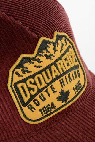 Ribbed Velour Baseball Cap with Embroidered Patch