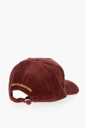 Ribbed Velour Baseball Cap with Embroidered Patch