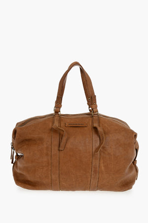 Hammered Leather Travel Bag With Zip Closure
