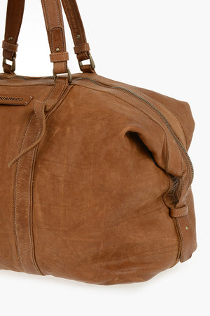 Hammered Leather Travel Bag With Zip Closure