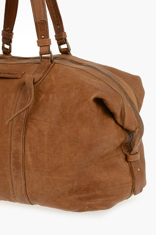 Hammered Leather Travel Bag With Zip Closure