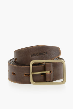 Vintage Leather Belt With 30mm Rectangular Buckle
