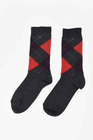 Mid Wool Socks with Check Pattern