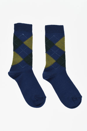 Mid Wool Socks with Check Pattern