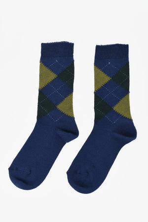 Mid Wool Socks with Check Pattern