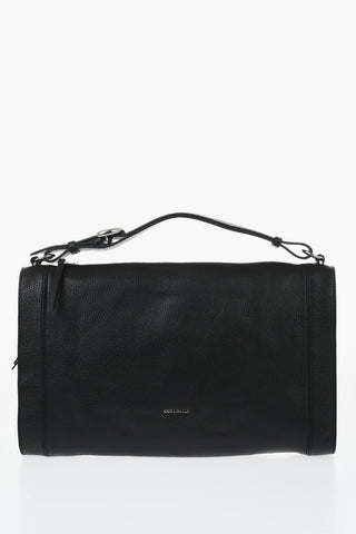 Hammered Leather Handbag With Zip Closure