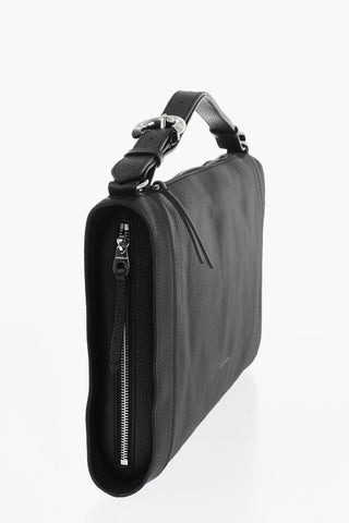 Hammered Leather Handbag With Zip Closure