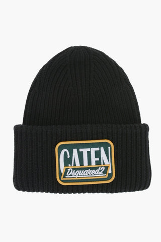 Beanie aus Wolle mit besticktem Aufnäher