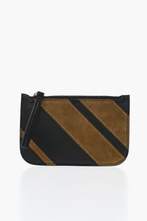 Leather and Suede Card Holder with Zip Closure