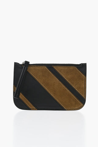 Leather and Suede Card Holder with Zip Closure