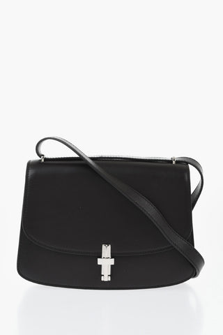 Leather Shoulder Bag with Clip Closure