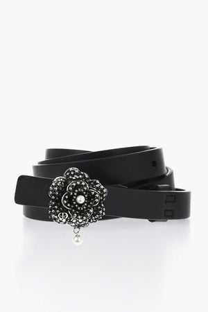 Cintura Slim in Pelle con Fibbia Gioiello 10mm