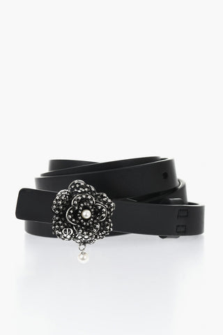 Slim Leather Belt With 10mm Jewel Buckle