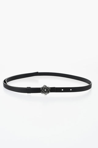 Slim Leather Belt With 10mm Jewel Buckle