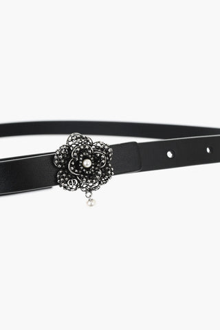 Slim Leather Belt With 10mm Jewel Buckle