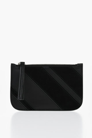 Leather and Suede Card Holder with Zip Closure