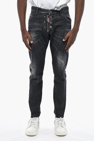 Stonewashed Effect Jeans With Front Zip 16cm
