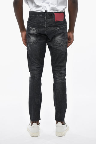 Stonewashed Effect Jeans With Front Zip 16cm