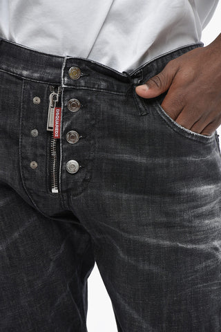 Stonewashed Effect Jeans With Front Zip 16cm