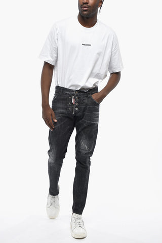 Stonewashed Effect Jeans With Front Zip 16cm