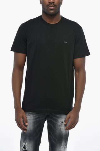 Baumwoll-Rundhals-T-Shirt mit Logolabel