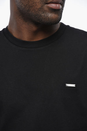 T-shirt Girocollo in Cotone con Targhetta Logo