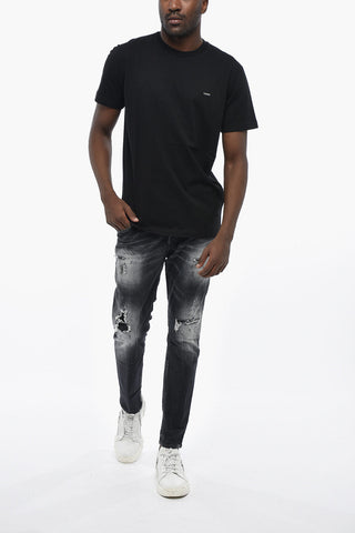 Baumwoll-Rundhals-T-Shirt mit Logolabel