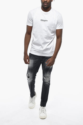 Crewneck T-Shirt COOL FIT Solid Color With Contrast Print