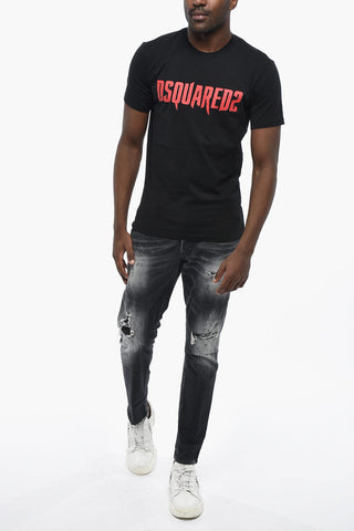 T-shirt Girocollo in Cotone con Logo Frontale