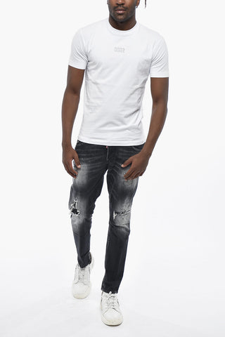Crew Neck Cotton T-Shirt With Embossed Monogram