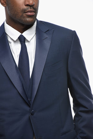 CODE Mohair-Blend Three-Piece Suit with Peak Lapel