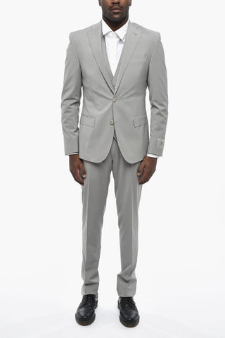 CC COLLECTION 3-Piece Stretch Wool Suit with Flap Pockets