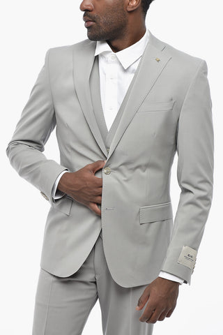 CC COLLECTION 3-Piece Stretch Wool Suit with Flap Pockets