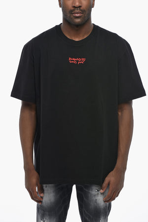 T-shirt Girocollo in Cotone con Ricamo Frontale
