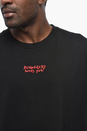 T-shirt Girocollo in Cotone con Ricamo Frontale