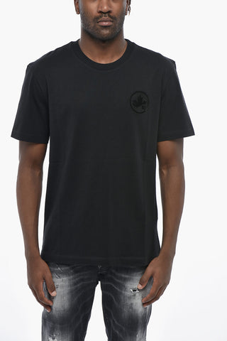 Crew Neck Cotton T-Shirt With Embossed Logo