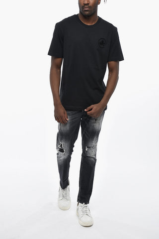 Crew Neck Cotton T-Shirt With Embossed Logo