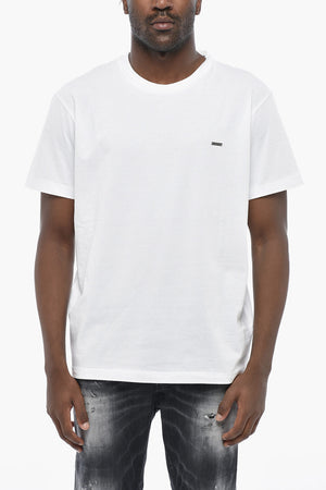 Baumwoll-Rundhals-T-Shirt mit Logolabel