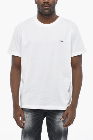 T-shirt Girocollo in Cotone con Targhetta Logo