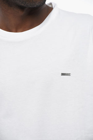 Baumwoll-Rundhals-T-Shirt mit Logolabel