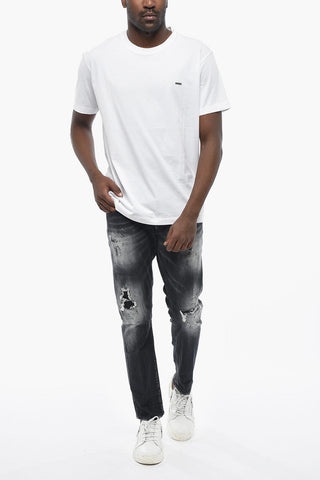 T-shirt Girocollo in Cotone con Targhetta Logo